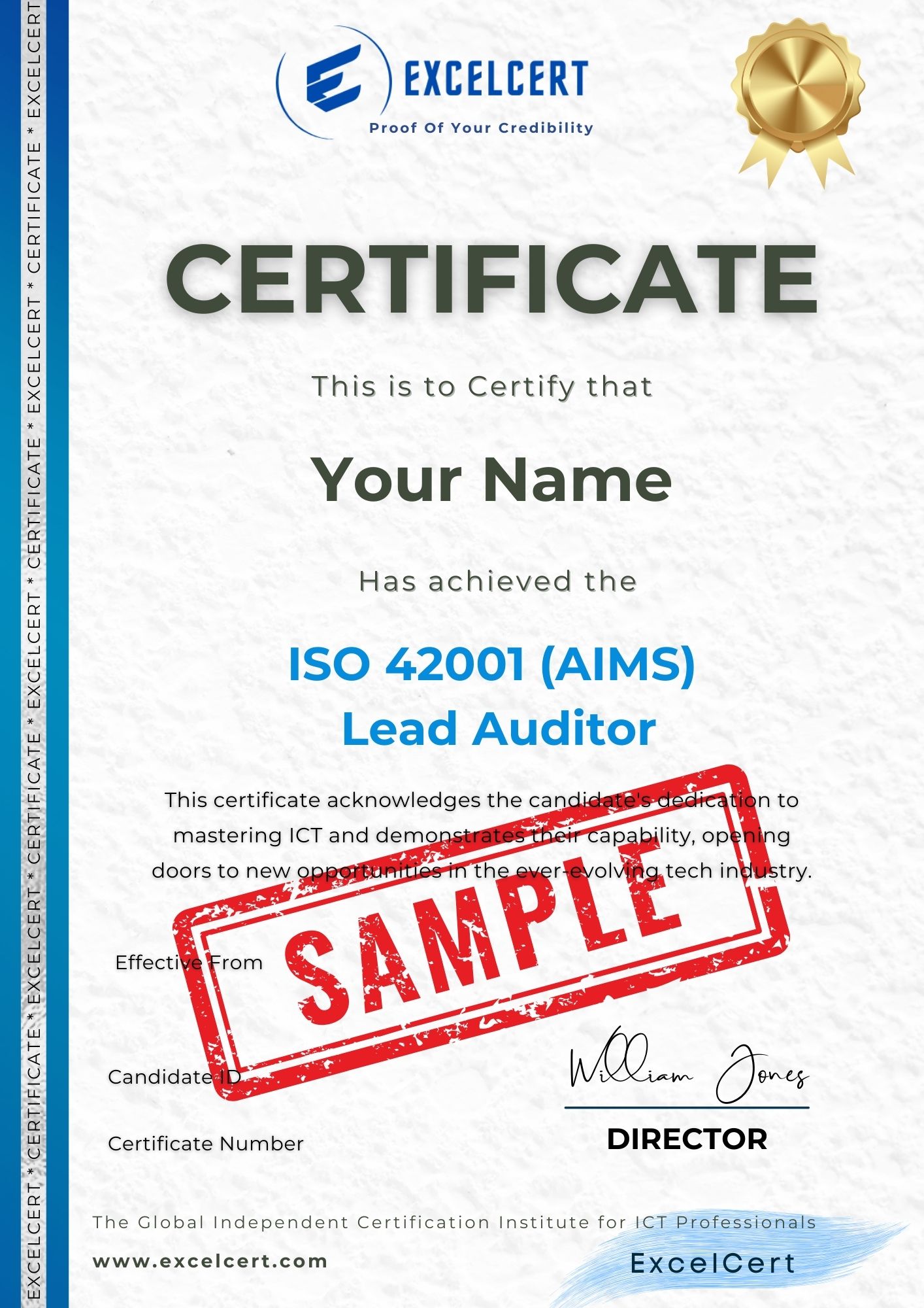 ISO 42001 Lead Auditor sample certificate