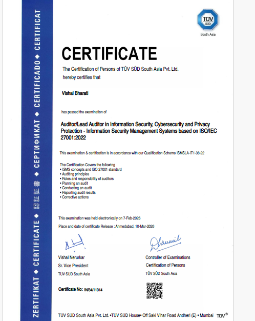 ISO 27001 Lead Auditor sample certificate