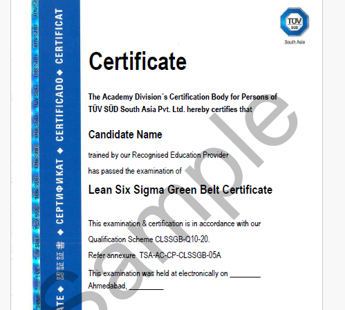 Lean Six Sigma Green Belt sample certificate