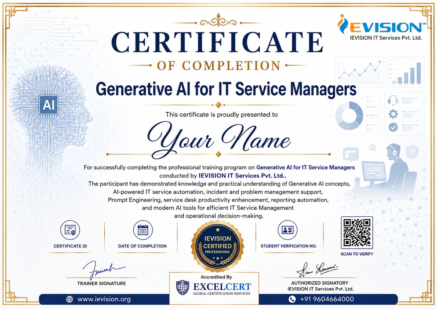 Gen AI for IT Service Managers sample certificate